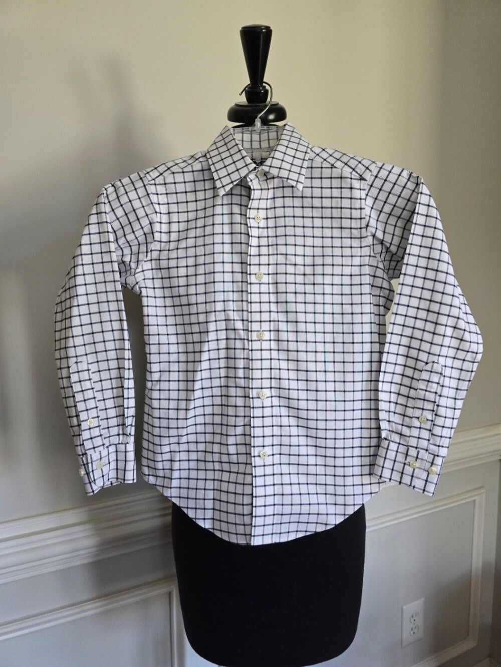 Brooks Brothers Boy's Non-Iron White & Black Plaid Button Down Shirt Size S